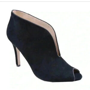 Adrienne Vittadini Grandeur Black Suede Peep Toe Pull On Bootie Heels Si…